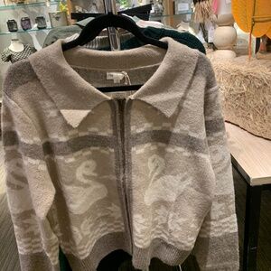 Hem & Thread zip sweater with swan